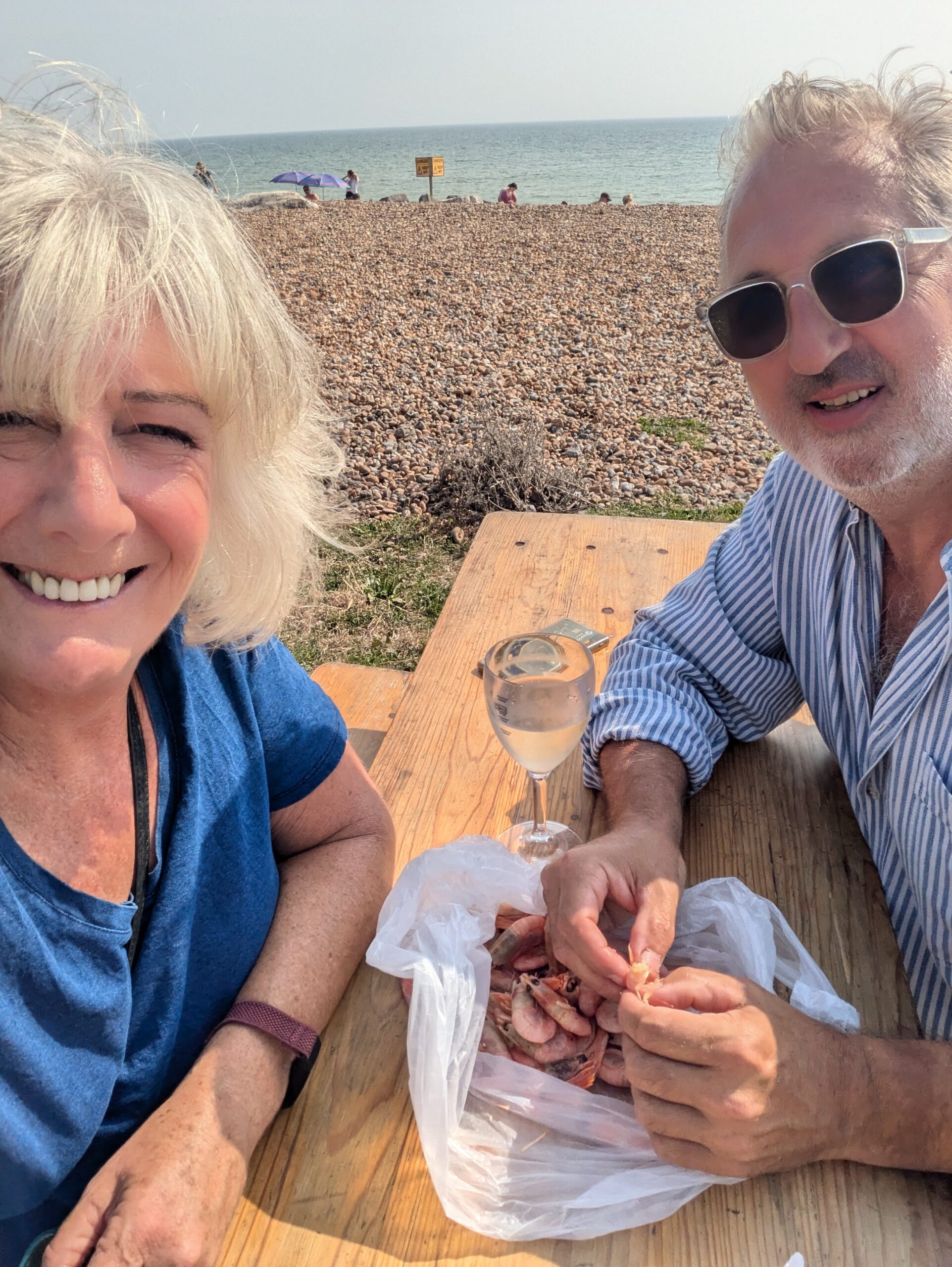 Shell-on prawns on Worthing beach